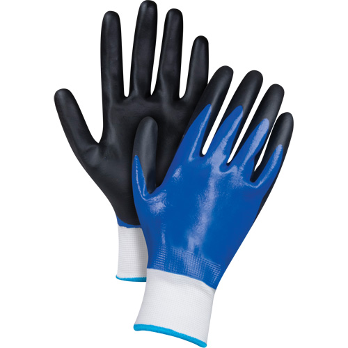 Gants enduits noir & bleu, Moyen, R&ecirc;vetement Mousse de nitrile, Calibre 15, Enveloppe en Nylon Action Paper