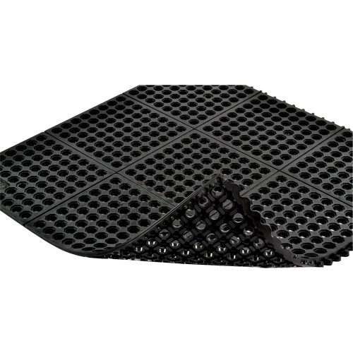 Cushion-Ease&reg; 550 Interlocking Anti-Fatigue Mat, Slotted, 3' x 3' x 3/4", Black, Rubber Action Paper