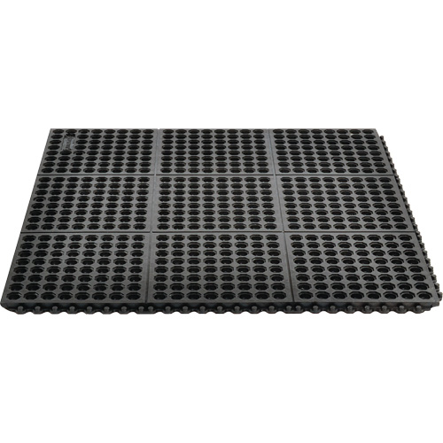 Cushion-Ease&reg; 550 Interlocking Anti-Fatigue Mat, Slotted, 3' x 3' x 3/4", Black, Rubber Action Paper