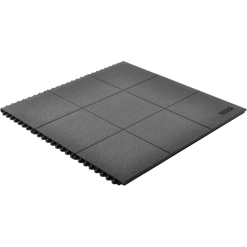 Cushion-Ease&reg; Interlocking Anti-Fatigue Mat, Pebbled, 3' x 3' x 3/4", Black, Natural Rubber Action Paper