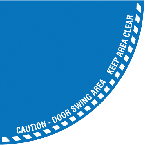 "Caution" Quarter Circle Swing Door Floor Sign, Adhesive, English with Pictogram Action Paper