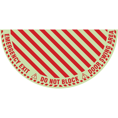 "Emergency Exit" Half Circle Swing Door Floor Sign, Adhesive, English with Pictogram Action Paper
