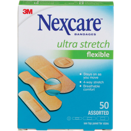 Pansements ultra-extensibles Nexcare, Assorti, Plastique, Non st&eacute;rile Action Paper