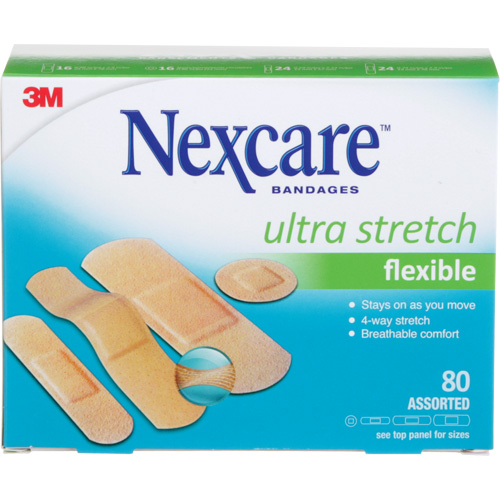 Pansements ultra-extensibles Nexcare, Assorti, Plastique, Non st&eacute;rile Action Paper