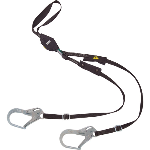 V-Series Utility Energy Absorbing Lanyard, 6', Rebar Hook Center, Snap Hook Leg Ends, Nylon Action Paper