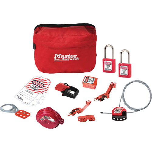 Trousse de cadenassage standard avec cadenas en thermoplastique Zenex, Ensemble &eacute;lectrique/Vanne, 14 composants compris Action Paper
