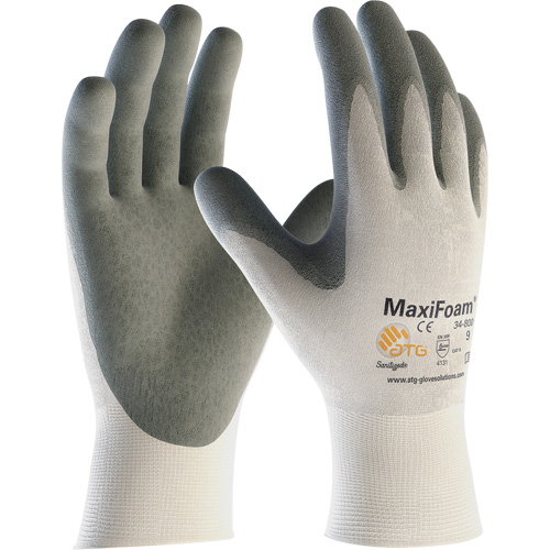 ATG MaxiFoam&reg; Premium Seamless Knit Gloves, Large, Nitrile Coating, 15 Gauge, Nylon Shell Action Paper