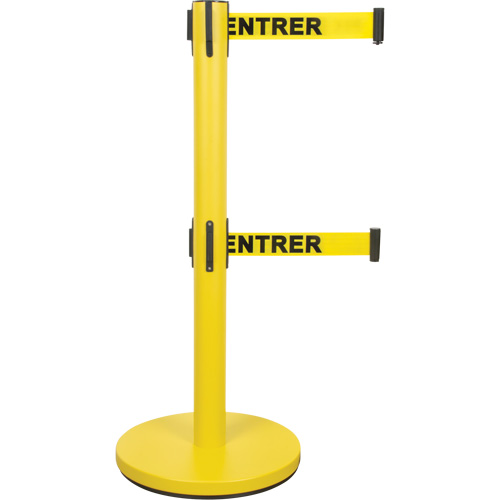 Dual Belt Crowd Control Barrier, Steel, 35" H, Yellow Tape, 7' Tape Length Action Paper