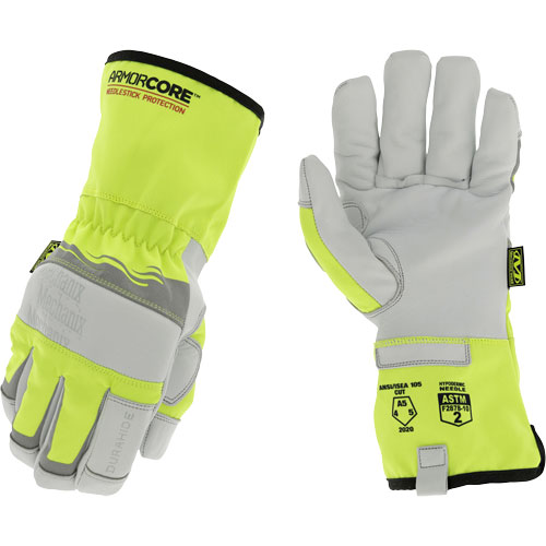 Hi-Viz Needlestick Protection Gloves, Size Small, Polyurethane Coated, DuraHide Shell, ASTM ANSI Level A5 Action Paper