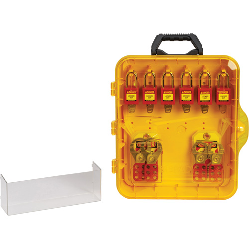 Station de cadenassage avec cadenas de s&eacute;curit&eacute; en nylon &agrave; cl&eacute; utilisant des cl&eacute;s identiques, Cadenas Plastique, Capacit&eacute; de 12, Cadenas Compris Action Paper