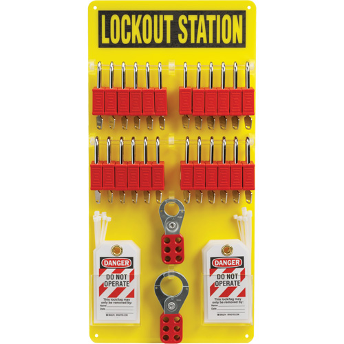 Tableau de cadenassage et &eacute;tiquetage avec cadenas de s&eacute;curit&eacute; en nylon utilisant des cl&eacute;s identiques, Cadenas Plastique, Capacit&eacute; de 24, Cadenas Compris Action Paper