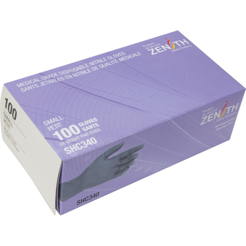 Gants jetables de calibre m&eacute;dical, Petit, Nitrile, 6 mils, Sans poudre, Noir, Classe 2 Action Paper