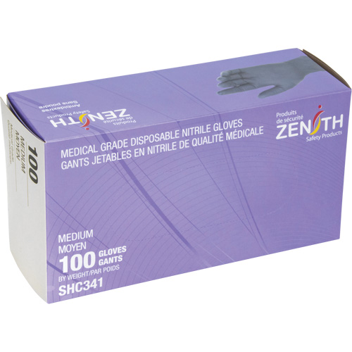 Gants jetables de calibre m&eacute;dical, Moyen, Nitrile, 6 mils, Sans poudre, Noir, Classe 2 Action Paper