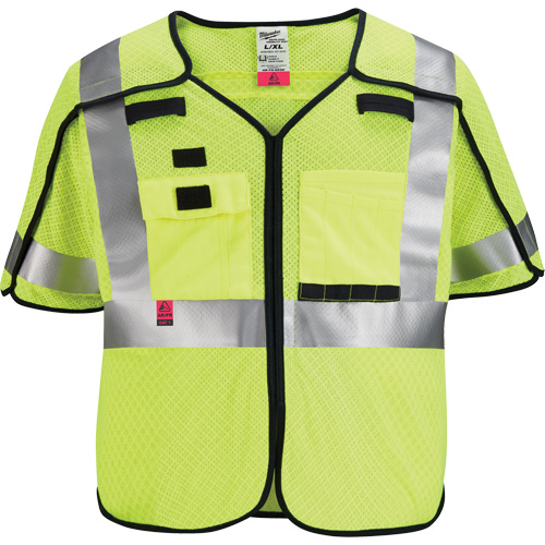 Breakaway Mesh Safety Vest, Black/High Visibility Lime-Yellow, Medium/Small Action Paper