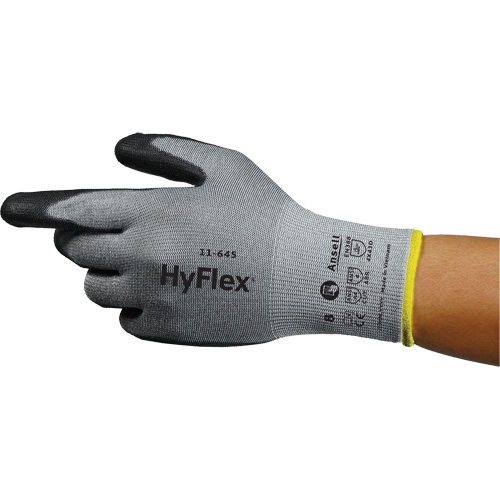 HyFlex&reg; 11-645 Cut-Resistant Gloves, 5, 13 Gauge, Polyurethane Coated, ASTM ANSI Level A4/EN 388 Level D Action Paper