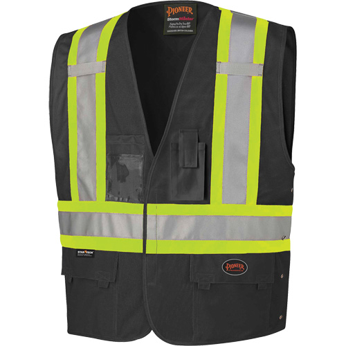 135 Veste de s&eacute;curit&eacute; avec c&ocirc;t&eacute;s r&eacute;glables, Noir, Grand/T-Grand, Polyester Action Paper