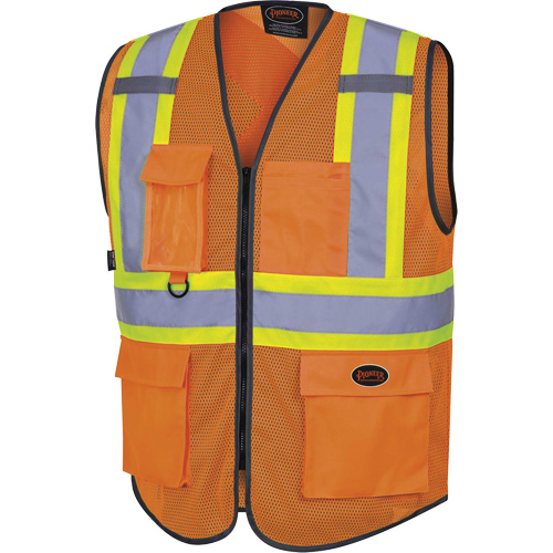 6960 Veste de s&eacute;curit&eacute; &agrave; maille en avant, Orange haute visibilit&eacute;, Moyen, Polyester Action Paper