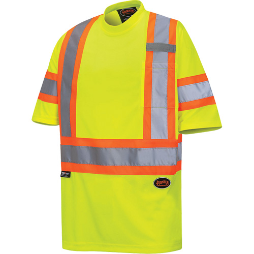 6971 Bird's-Eye Safety T-Shirt, Polyester, X-Small, High Visibility Lime-Yellow Action Paper