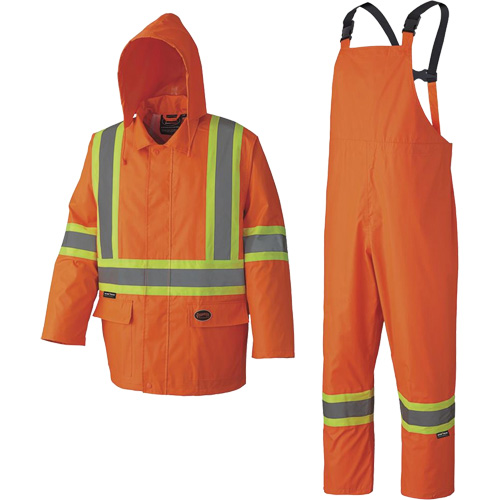 5608 210D Waterproof Rain Suit, Polyester/PVC, Small, High Visibility Orange Action Paper