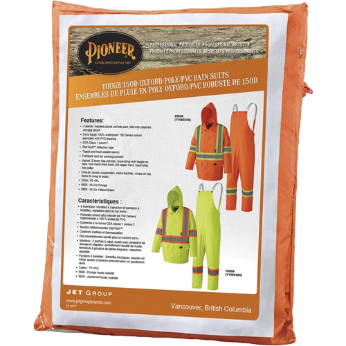 5608 210D Waterproof Rain Suit, Polyester/PVC, Small, High Visibility Orange Action Paper