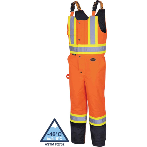 5040BB Waterproof Quilted Bib Pants, Polyester, X-Small, Black/High Visibility Orange Action Paper