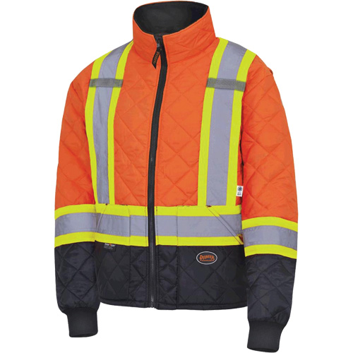 5015 Manteau matelass&eacute; pour cong&eacute;lateur, Polyester, Noir/Orange haute visibilit&eacute;, T-petit Action Paper
