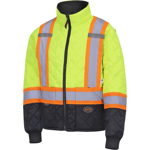 5016 Manteau matelass&eacute; pour cong&eacute;lateur, Polyester, Noir/Jaune lime haute visibilit&eacute;, T-petit Action Paper