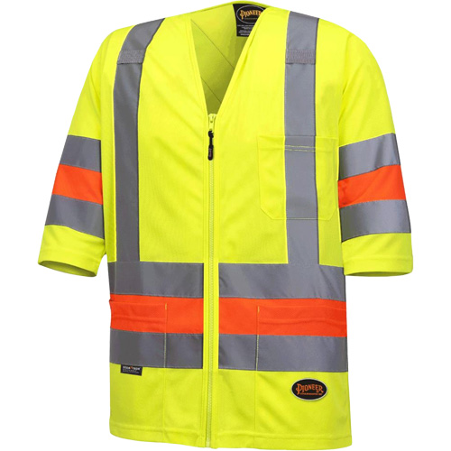 6019 Short-Sleeved Quebec Traffic Control Shirt, Polyester, X-Small, High Visibility Lime-Yellow Action Paper