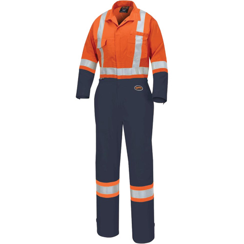 5514WBB Women's 2-Tone Safety Coveralls, X-Small, High Visibility Orange/Navy Blue Action Paper