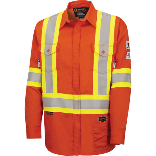 7743 FR-Tech&reg; Flame-Resistant Safety Shirt, Small, High Visibility Orange Action Paper