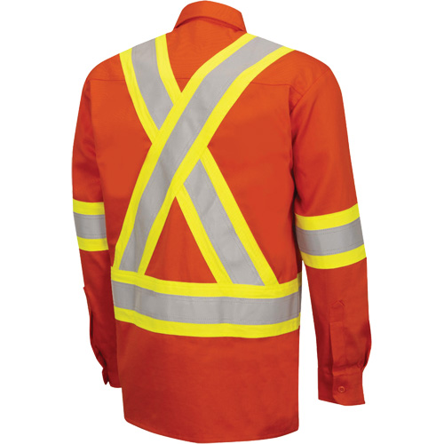 7743 FR-Tech&reg; Flame-Resistant Safety Shirt, Small, High Visibility Orange Action Paper