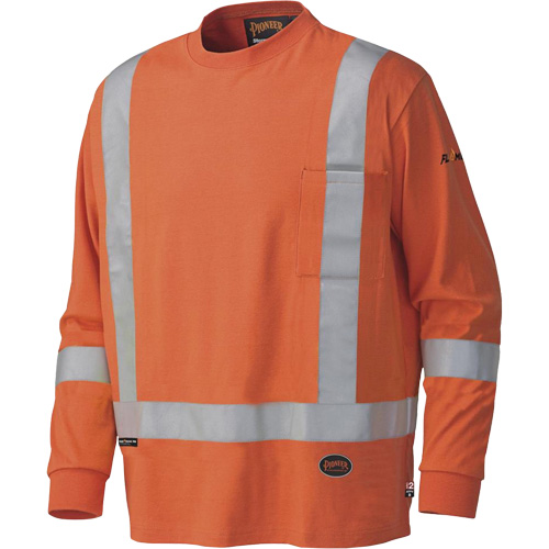 339SFA Flame-Resistant Long-Sleeved Safety Shirt, Small, High Visibility Orange Action Paper