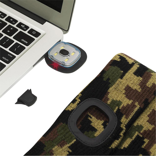 5677 Knit Toque with LED Headlight, Fleece Lining, One Size, Camo Action Paper