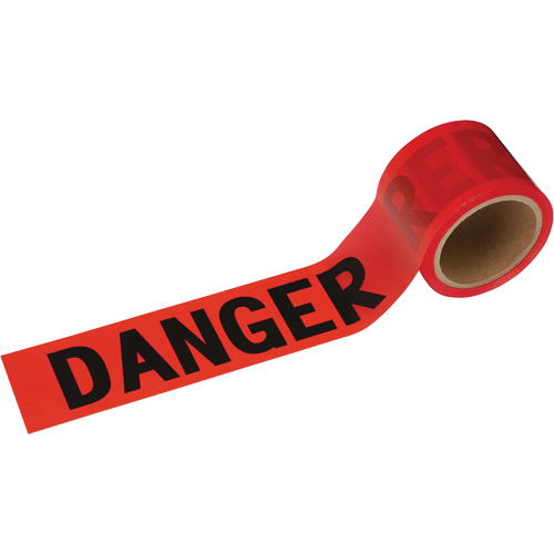 388 Danger Tape, Bilingual, 3" W x 200' L, 1.5 mils, Black on Red Action Paper