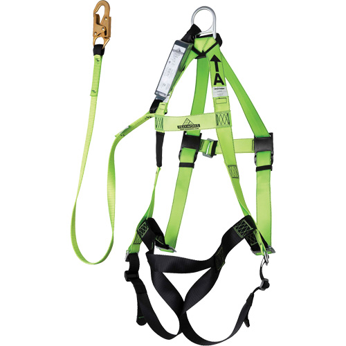FBH-10000A6440-6 Contractor Series Safety Harness with Shock Absorbing Lanyard, Harness/Lanyard Combo Action Paper