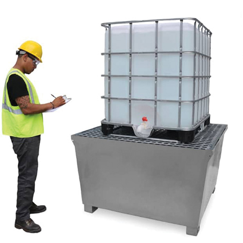 Ultra-IBC Spill Pallet en acier, Capacit&eacute; de d&eacute;versement 370 gal. US, 57,6" x 34,7" x 56,9" Action Paper