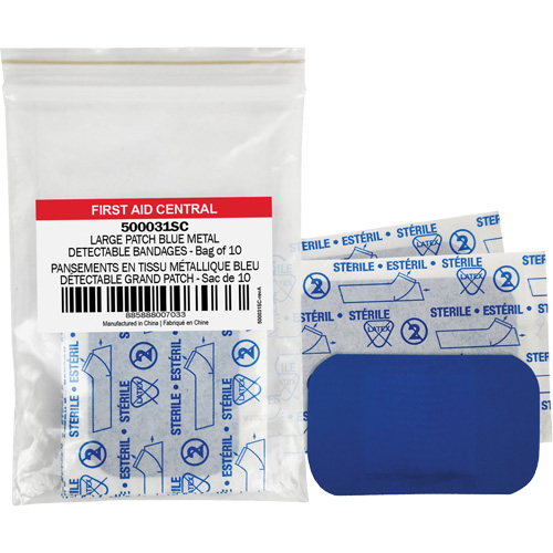 Blue Adhesive Bandages, Rectangular/Square, 3", Fabric Metal Detectable, Non-Sterile Action Paper