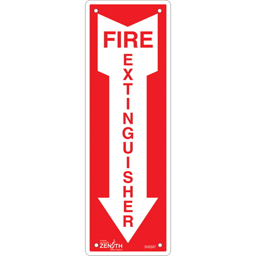 Enseigne Fire Extinguisher, 12" x 4", Aluminium, Anglais avec pictogramme Action Paper