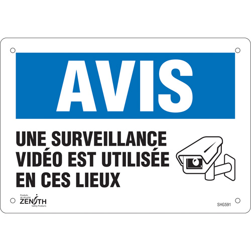 Enseigne  Surveillance vid&eacute;o , 7" x 10", Plastique, Français avec pictogramme Action Paper