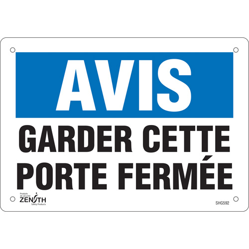 Enseigne  Porte ferm&eacute;e , 7" x 10", Vinyle, Français Action Paper
