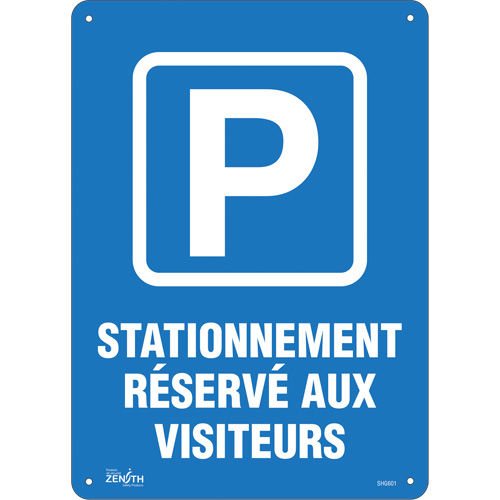 "Stationnement r&eacute;serv&eacute; aux visiteurs" Sign, 10" x 14", Plastic, French with Pictogram Action Paper