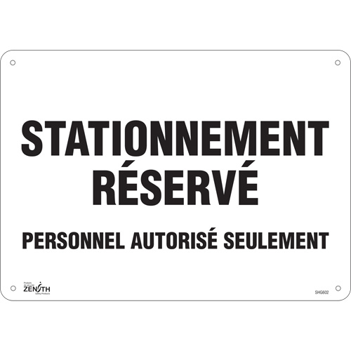 "Stationnement r&eacute;serv&eacute;" Parking Sign, 10" x 14", Aluminum, French Action Paper