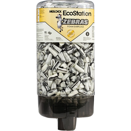 Distributeur de bouchons d'oreilles EcoStation avec des bouchons d'oreilles Zebras Action Paper