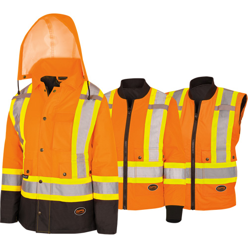 5020BBW Manteau 7 en 1 imperm&eacute;able pour femmes avec capuchon, Polyester/Polyur&eacute;thane, Orange haute visibilit&eacute;, T-petit Action Paper