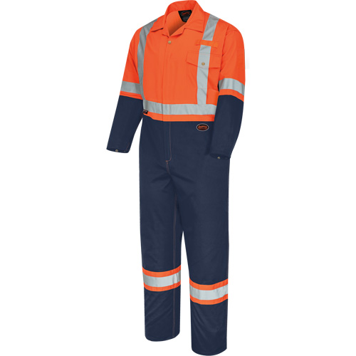 5514BB 2-Tone Safety Coveralls with Zipper Closure, 36, High Visibility Orange/Navy Blue Action Paper