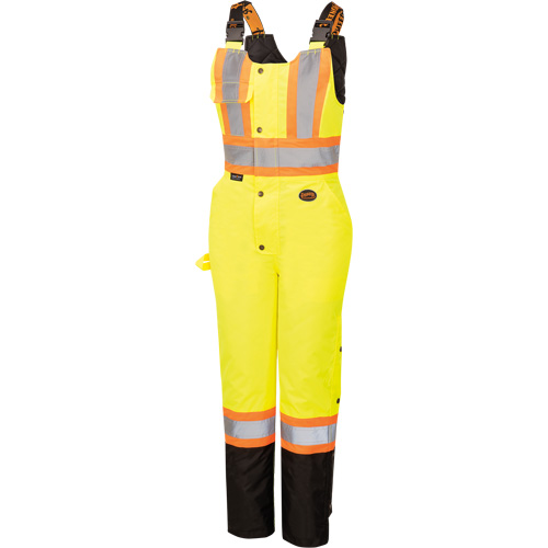 5041BBW Women's High-Visibility Waterproof Safety Overalls, Polyester, X-Small, Black/High Visibility Lime-Yellow Action Paper