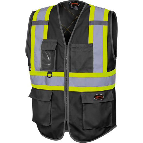 6959BK Tricot High-Visibility Safety Vest with Zipper Closure, Black, X-Small, Polyester Action Paper