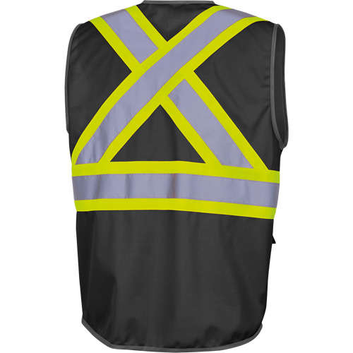6959BK Tricot High-Visibility Safety Vest with Zipper Closure, Black, X-Small, Polyester Action Paper