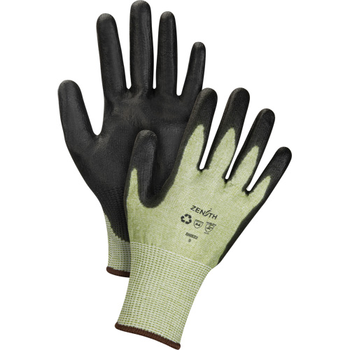 Eco-Friendly Seamless Cut-Resistant Gloves, Size 9, 13 Gauge, Polyurethane Coated, HPPE/RPET Shell, ASTM ANSI Level A4 Action Paper