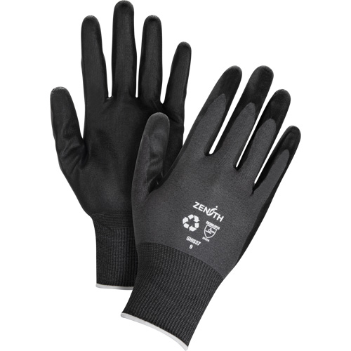 Gants &eacute;cologiques enduits et perm&eacute;ables &agrave; l'air, 9, R&ecirc;vetement Mousse de nitrile, Calibre 21, Enveloppe en Nylon/rPET Action Paper